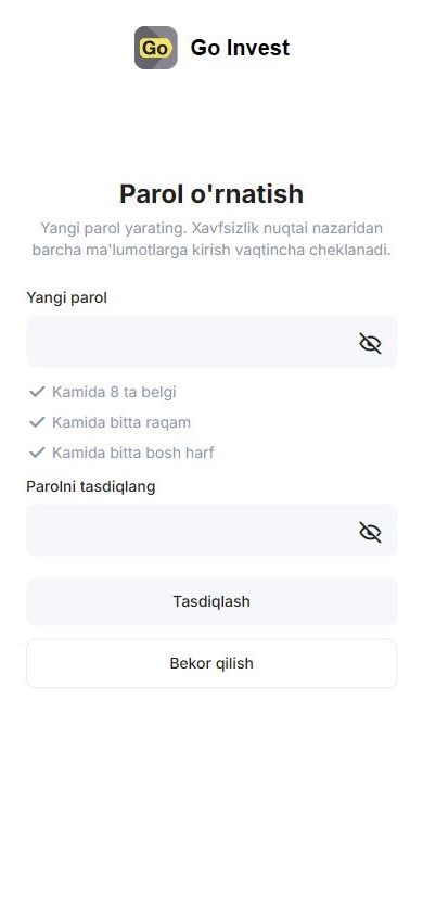 GoInvest veb-versiyasida parol yaratish