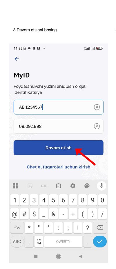 MyID ma’lumotlarini kiritgandan keyingi Davom etish tugmasi