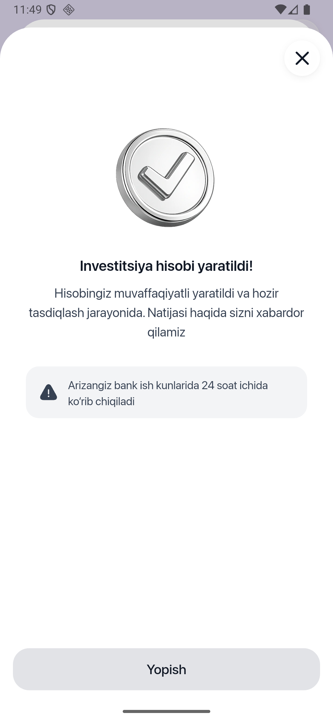 GoInvest: investitsiya hisobi yaratildi va ariza ko‘rib chiqilmoqda