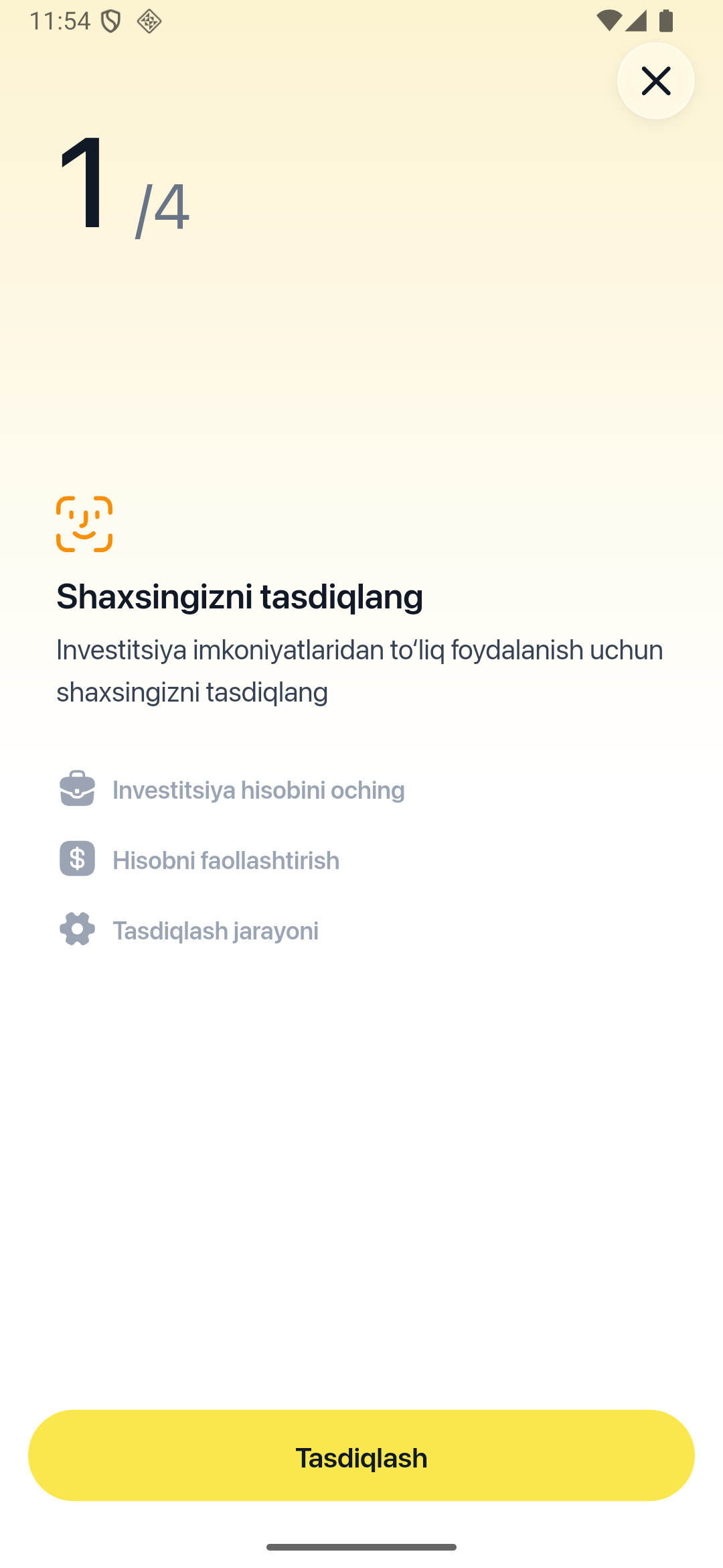 GoInvest: shaxsni tasdiqlash bosqichi