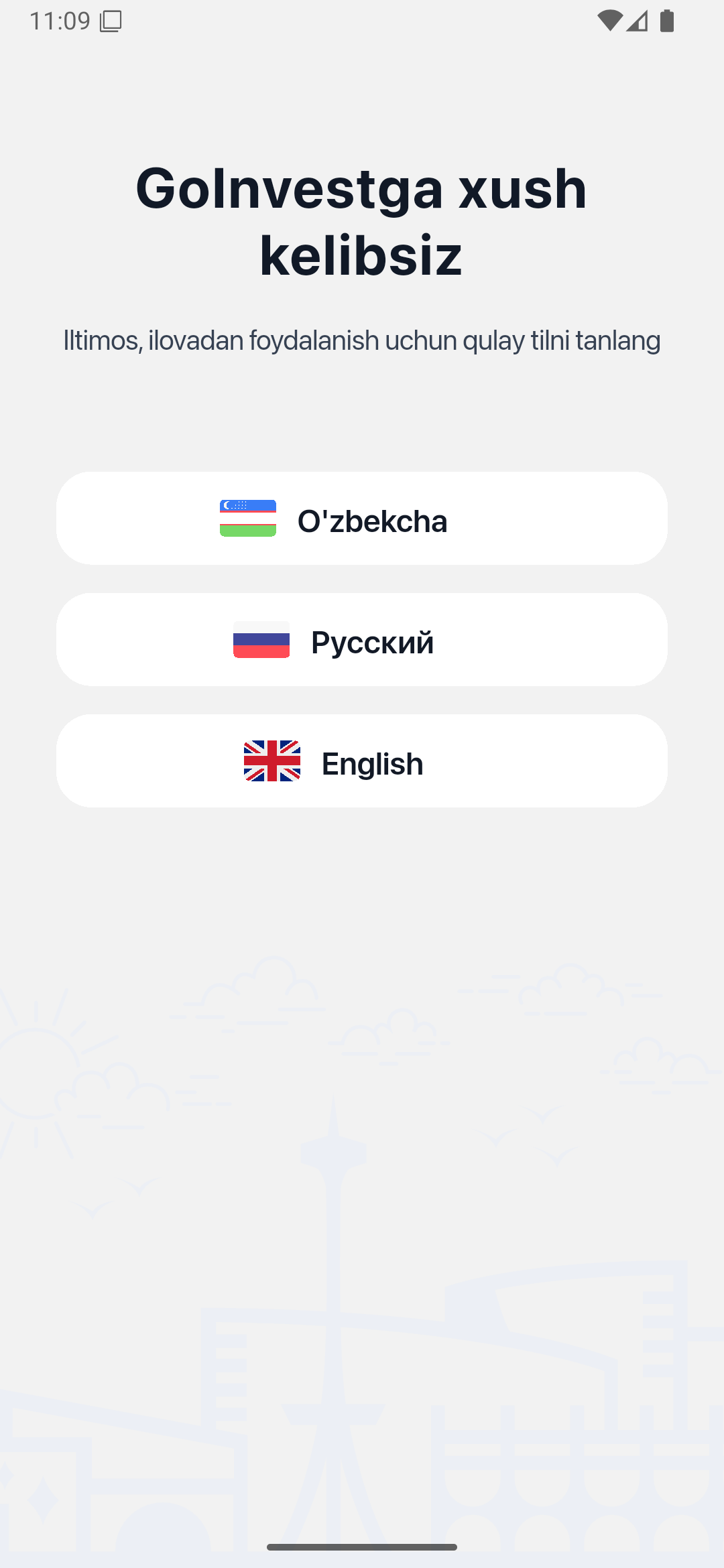 GoInvest ilovasida o‘zbek tilini tanlash