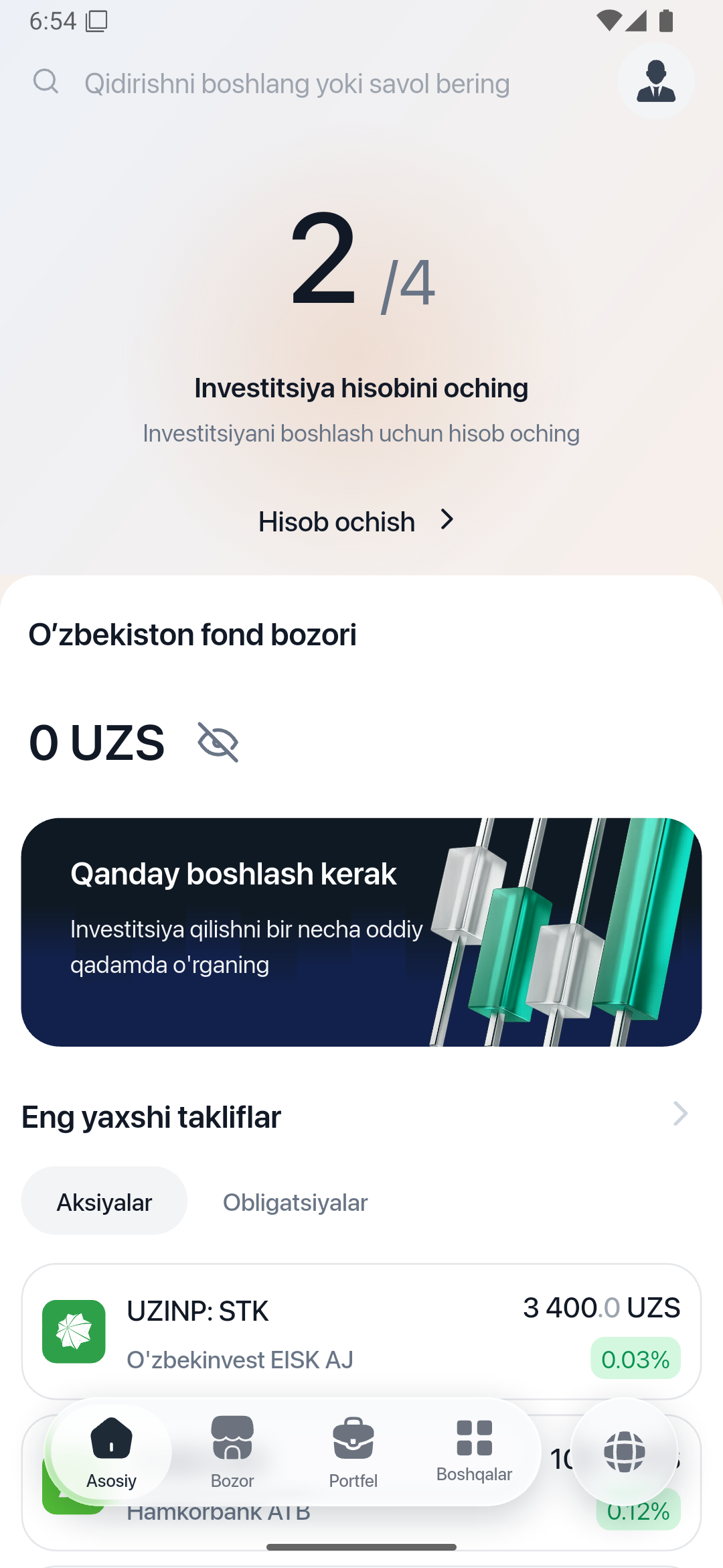 GoInvest asosiy sahifasidagi Hisob ochish tugmasi